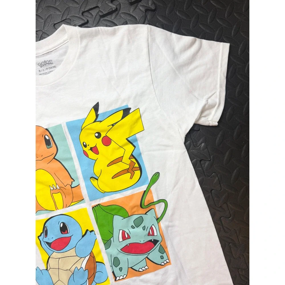Pokemon Graphic T-Shirt White Small Pikachu Charmander Squirtle Bulbasaur‎ Tee